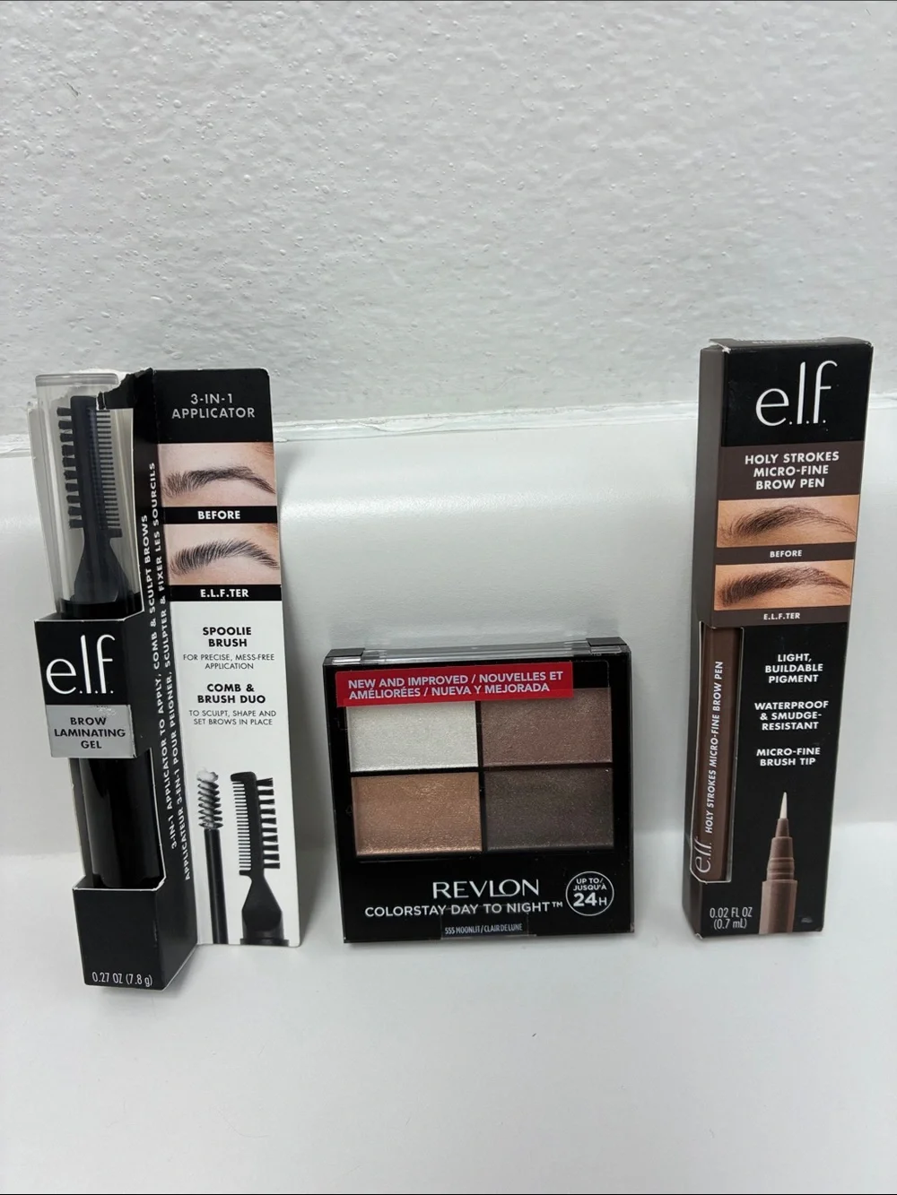 e.l.f. Brow Laminating Gel & Revlon ColorStay Eyeshadow Trio - Neutral Brown